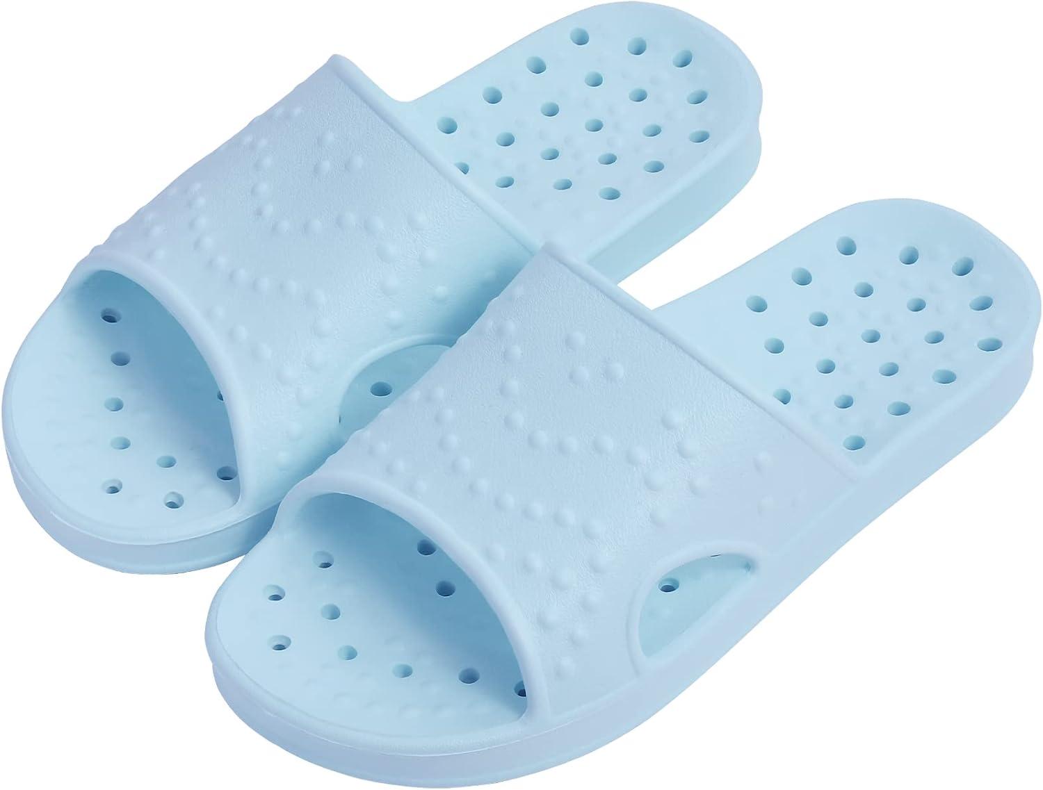 imageshevalues Shower Shoes for Women Men with Arch Support Quick Drying Pool Slides Lightweight Beach Sandals with Drain HolesLight Blue
