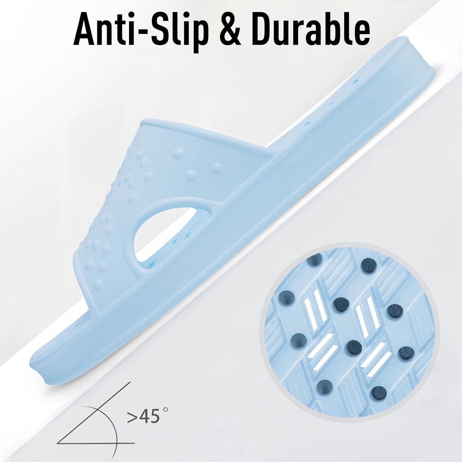 imageshevalues Shower Shoes for Women Men with Arch Support Quick Drying Pool Slides Lightweight Beach Sandals with Drain HolesLight Blue