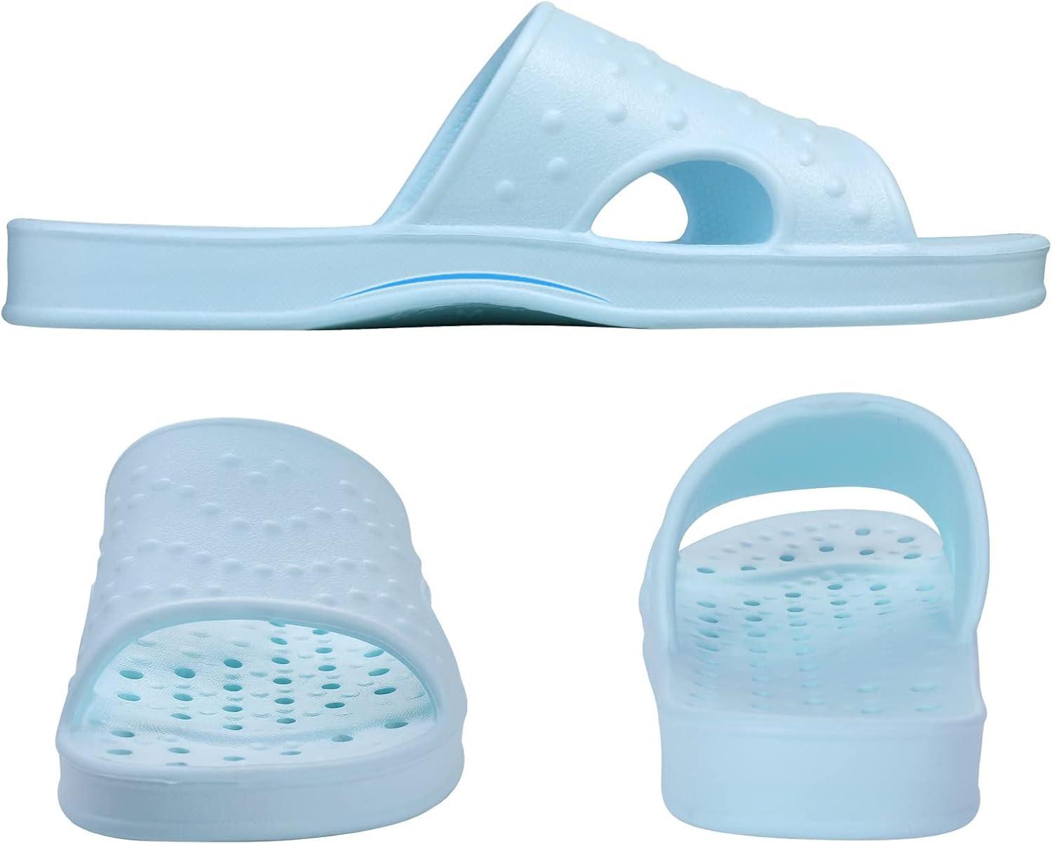 imageshevalues Shower Shoes for Women Men with Arch Support Quick Drying Pool Slides Lightweight Beach Sandals with Drain HolesLight Blue