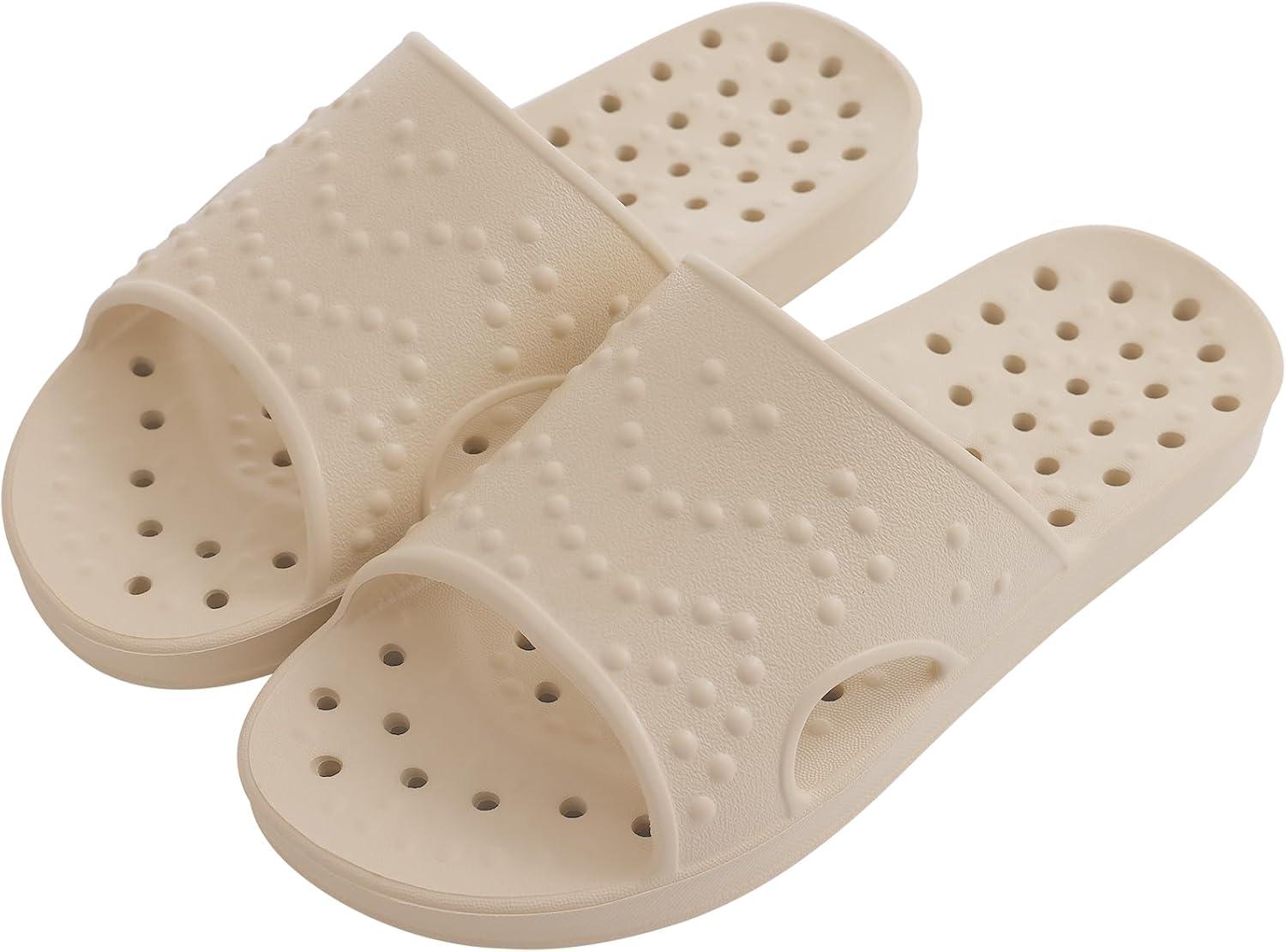imageshevalues Shower Shoes for Women Men with Arch Support Quick Drying Pool Slides Lightweight Beach Sandals with Drain HolesLight Khaki