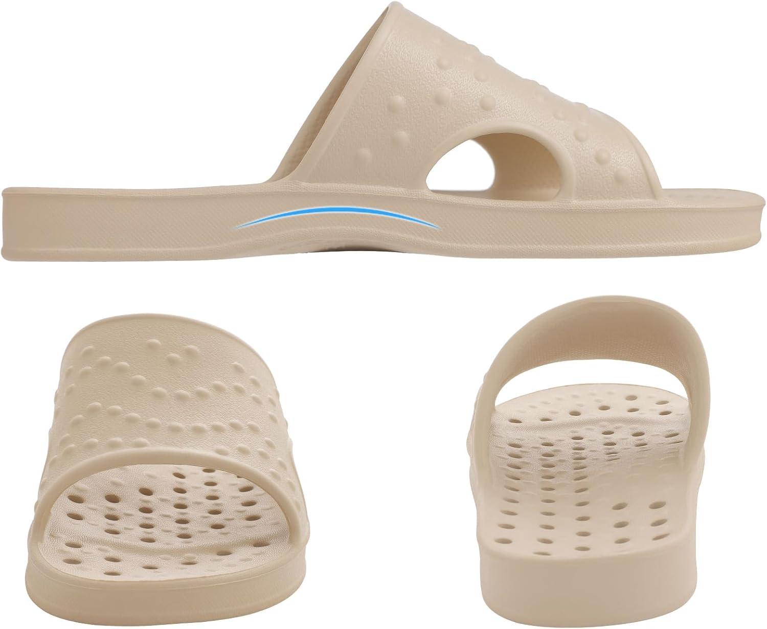 imageshevalues Shower Shoes for Women Men with Arch Support Quick Drying Pool Slides Lightweight Beach Sandals with Drain HolesLight Khaki