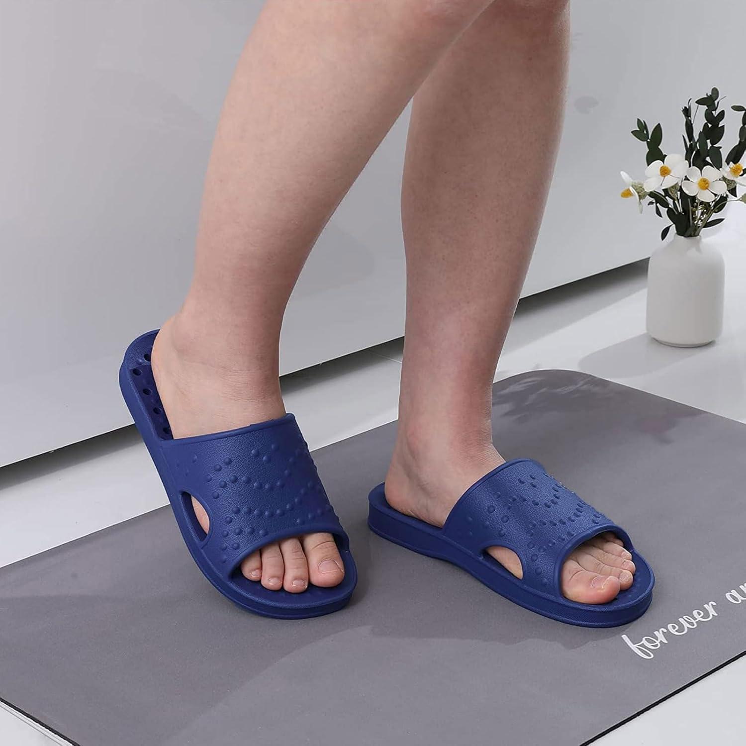 imageshevalues Shower Shoes for Women Men with Arch Support Quick Drying Pool Slides Lightweight Beach Sandals with Drain HolesNavy