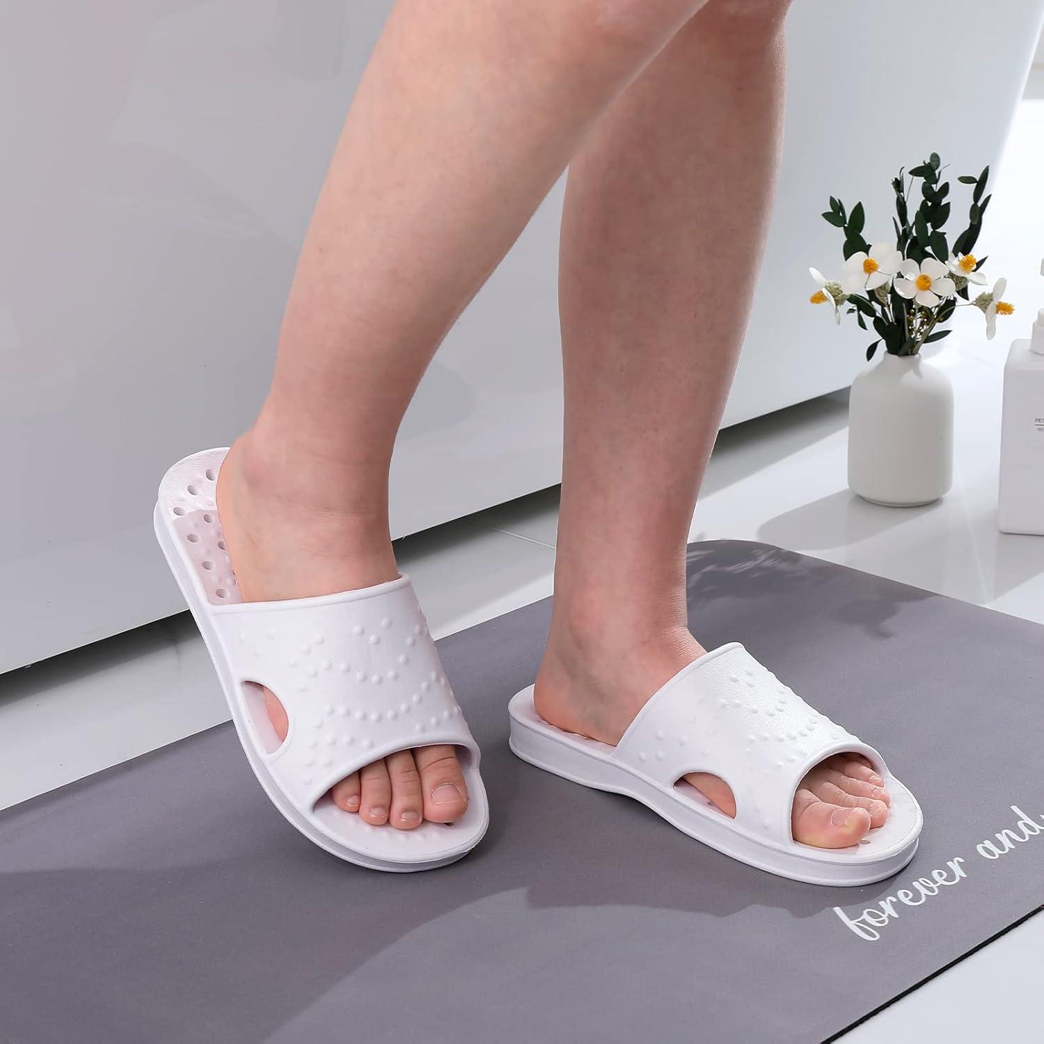 imageshevalues Shower Shoes for Women Men with Arch Support Quick Drying Pool Slides Lightweight Beach Sandals with Drain HolesWhite