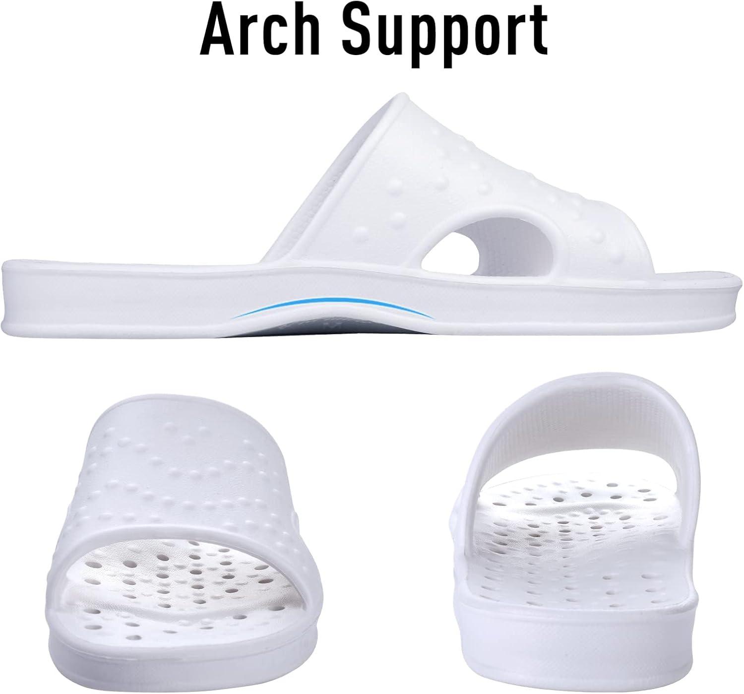 imageshevalues Shower Shoes for Women Men with Arch Support Quick Drying Pool Slides Lightweight Beach Sandals with Drain HolesWhite