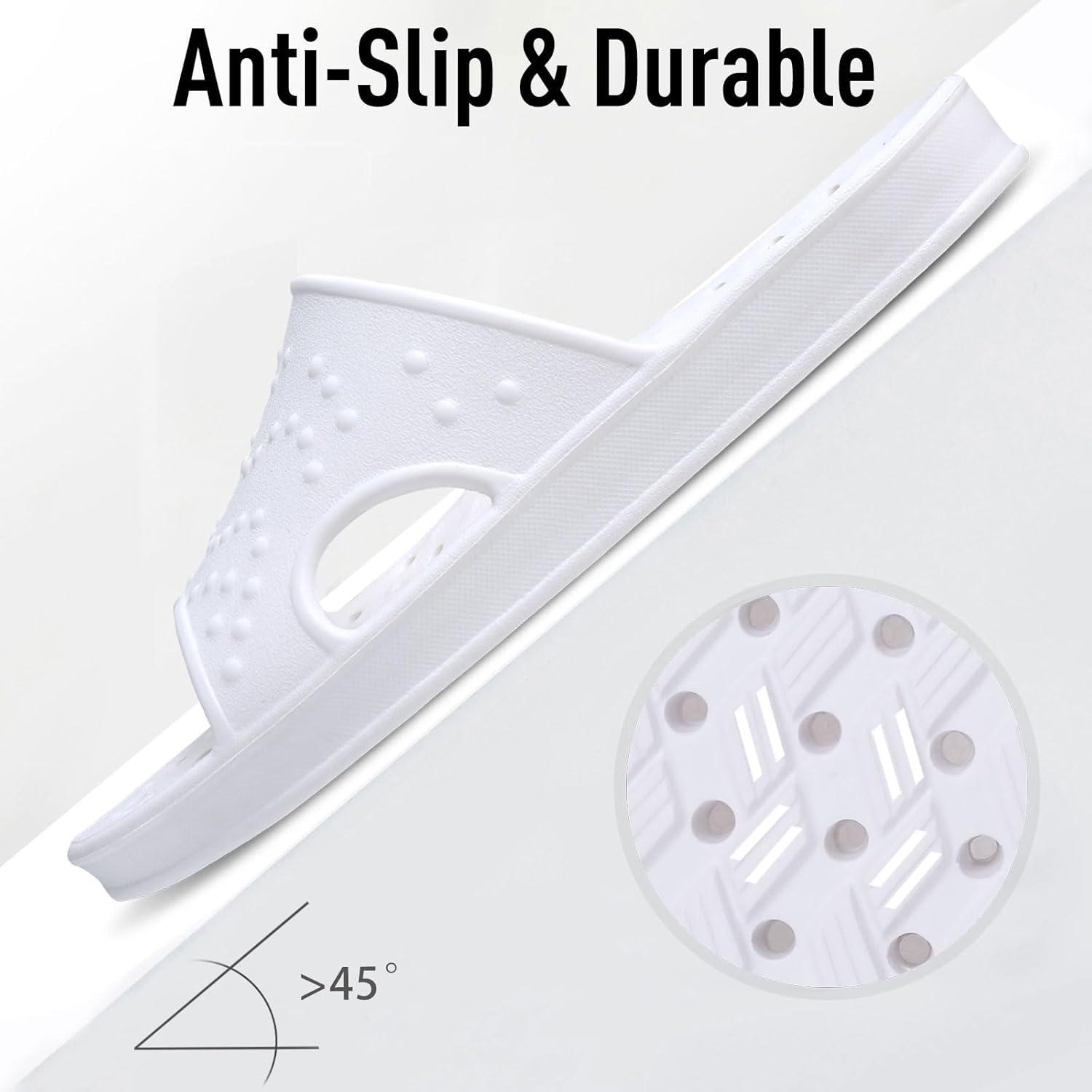 imageshevalues Shower Shoes for Women Men with Arch Support Quick Drying Pool Slides Lightweight Beach Sandals with Drain HolesWhite
