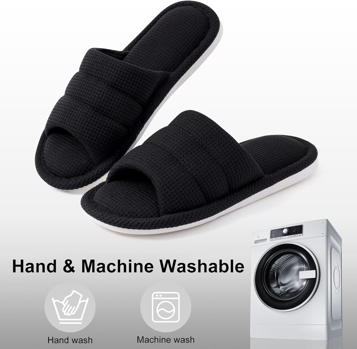 imageshevalues Summer House Slippers for Women Men Breathable Waffle Indoor Slippers Slipon Open Toe Home ShoesBlack