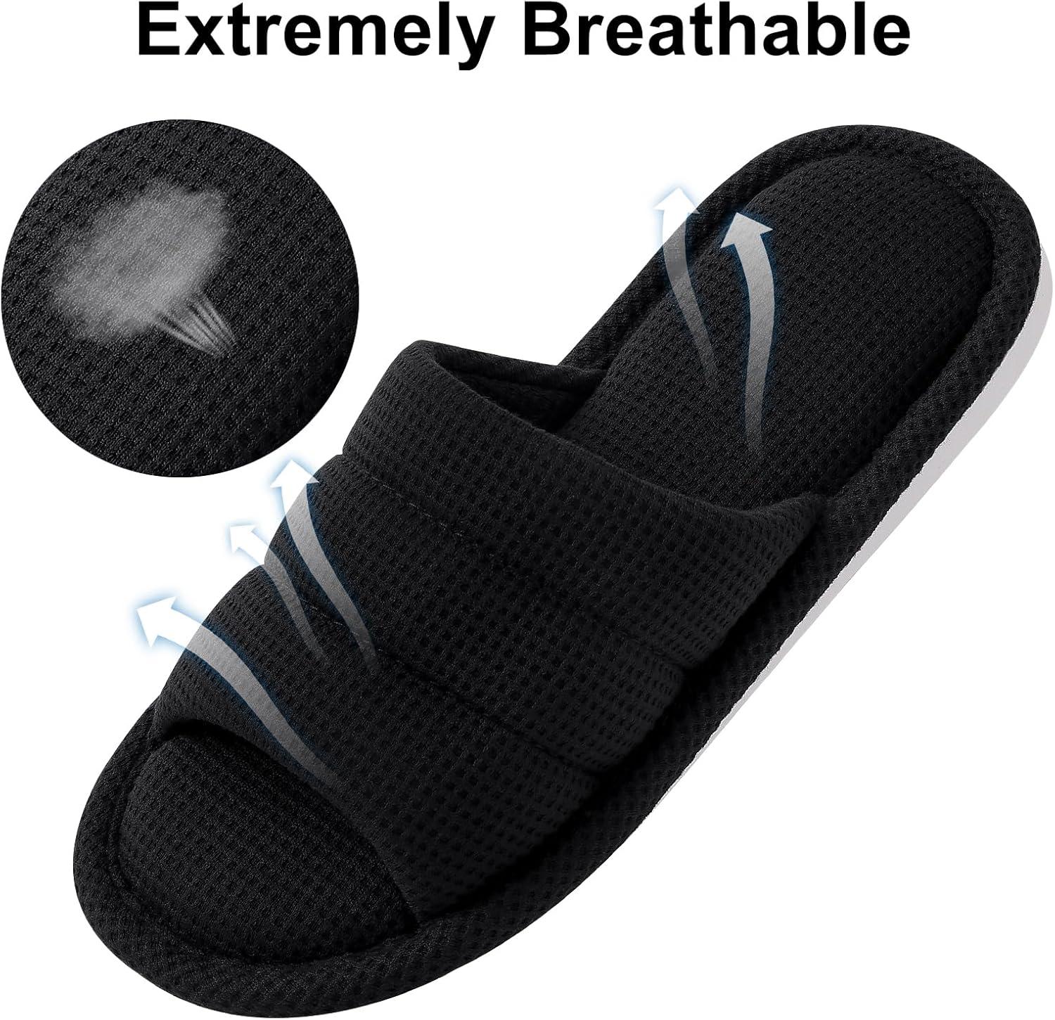 imageshevalues Summer House Slippers for Women Men Breathable Waffle Indoor Slippers Slipon Open Toe Home ShoesBlack