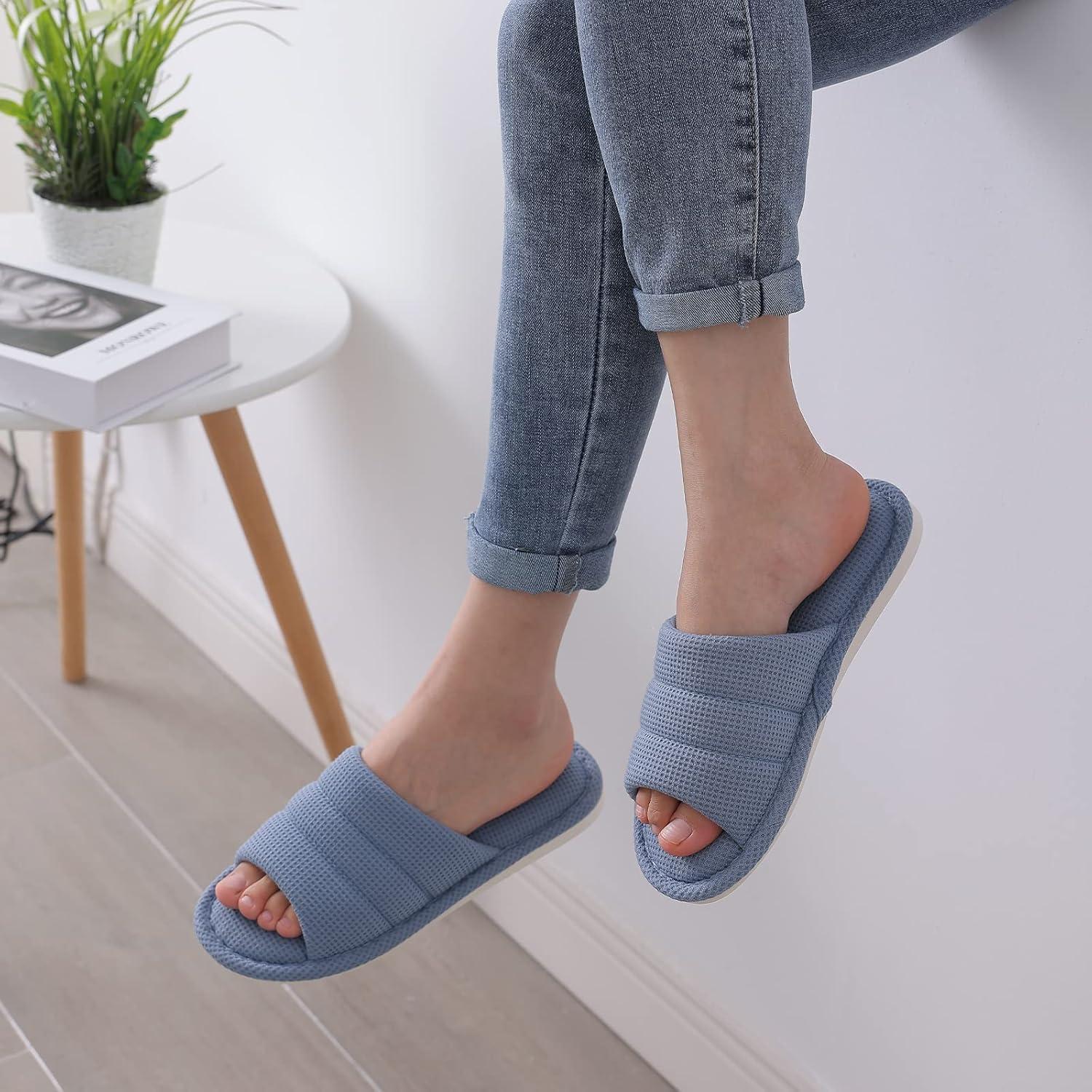 imageshevalues Summer House Slippers for Women Men Breathable Waffle Indoor Slippers Slipon Open Toe Home ShoesBlue