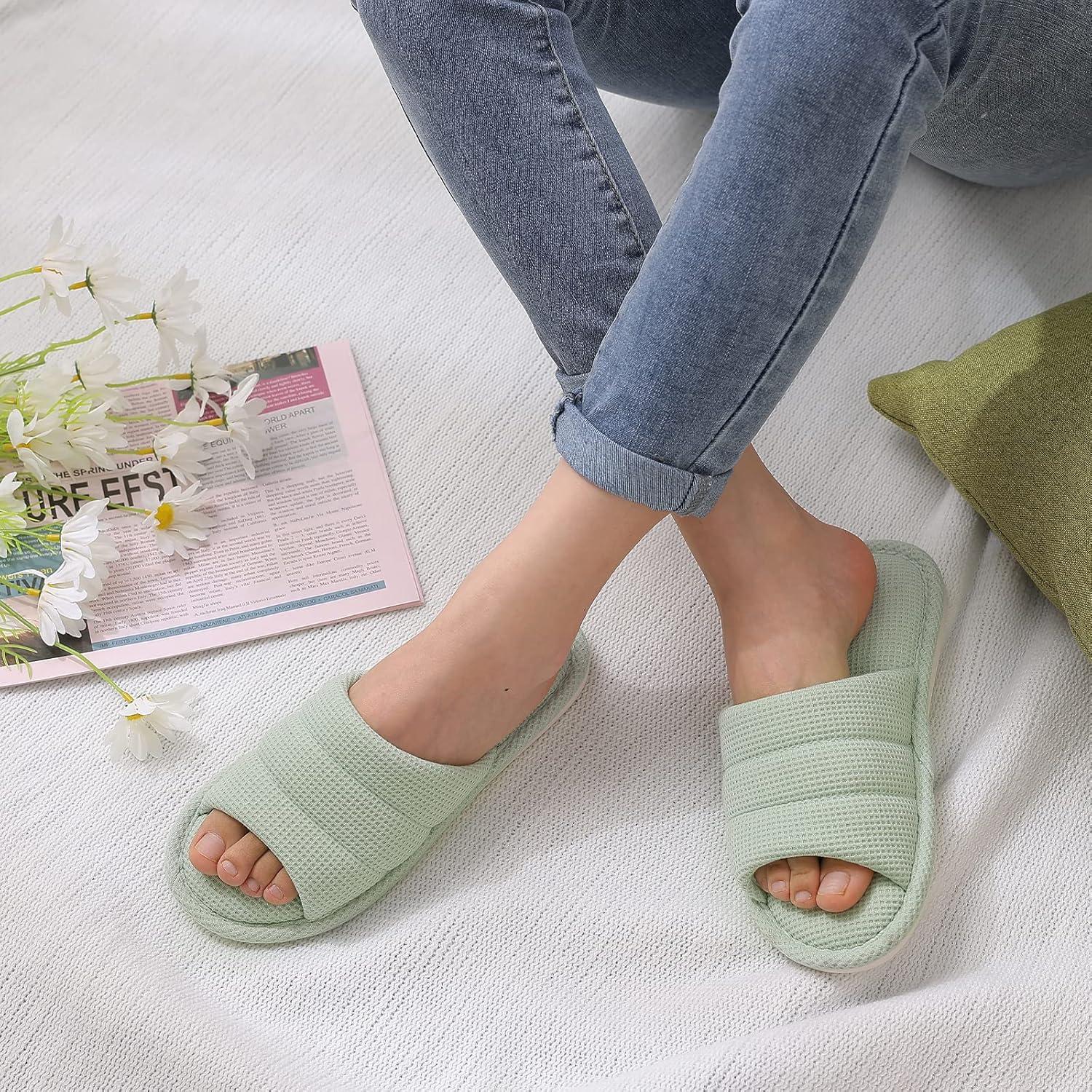 imageshevalues Summer House Slippers for Women Men Breathable Waffle Indoor Slippers Slipon Open Toe Home ShoesGreen
