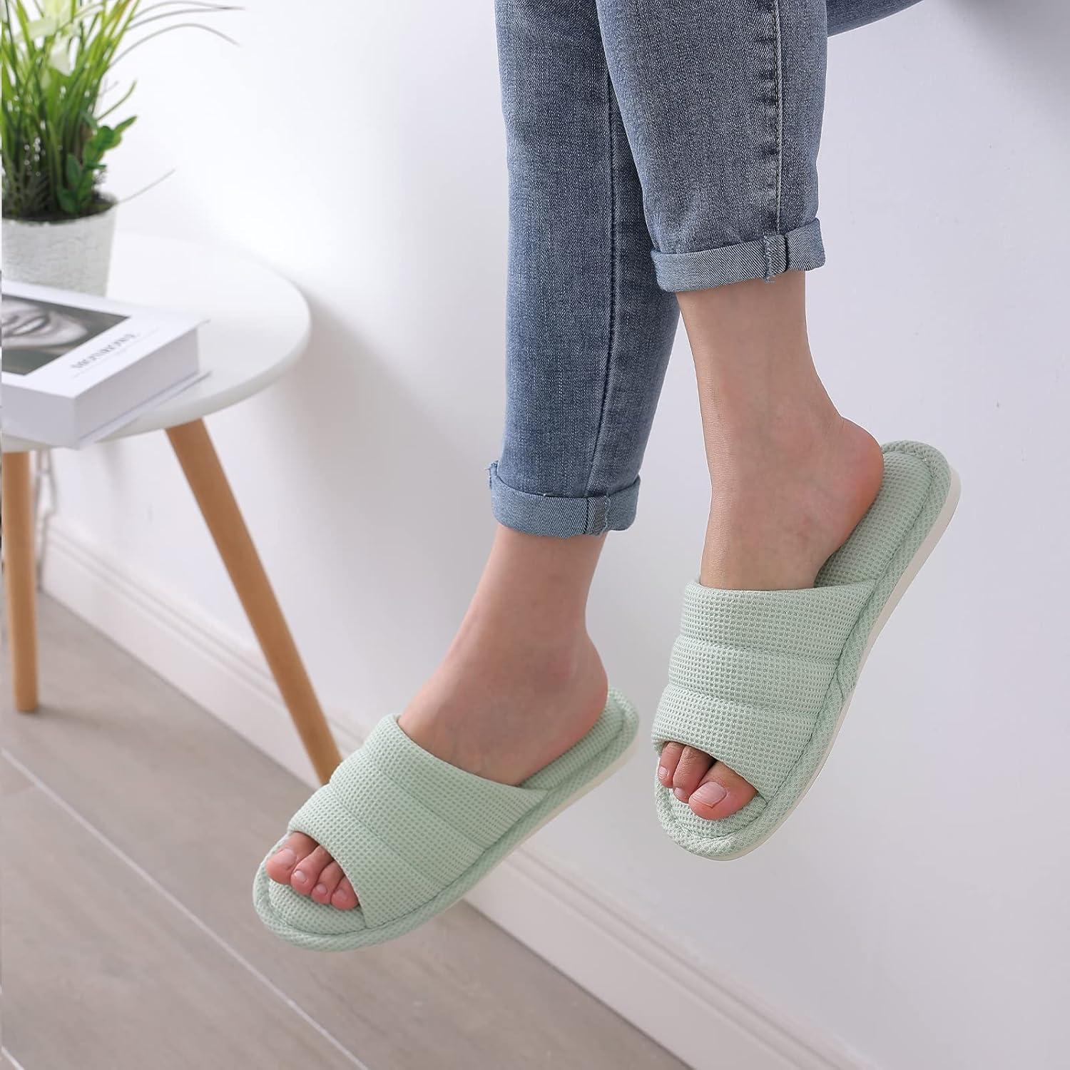 imageshevalues Summer House Slippers for Women Men Breathable Waffle Indoor Slippers Slipon Open Toe Home ShoesGreen