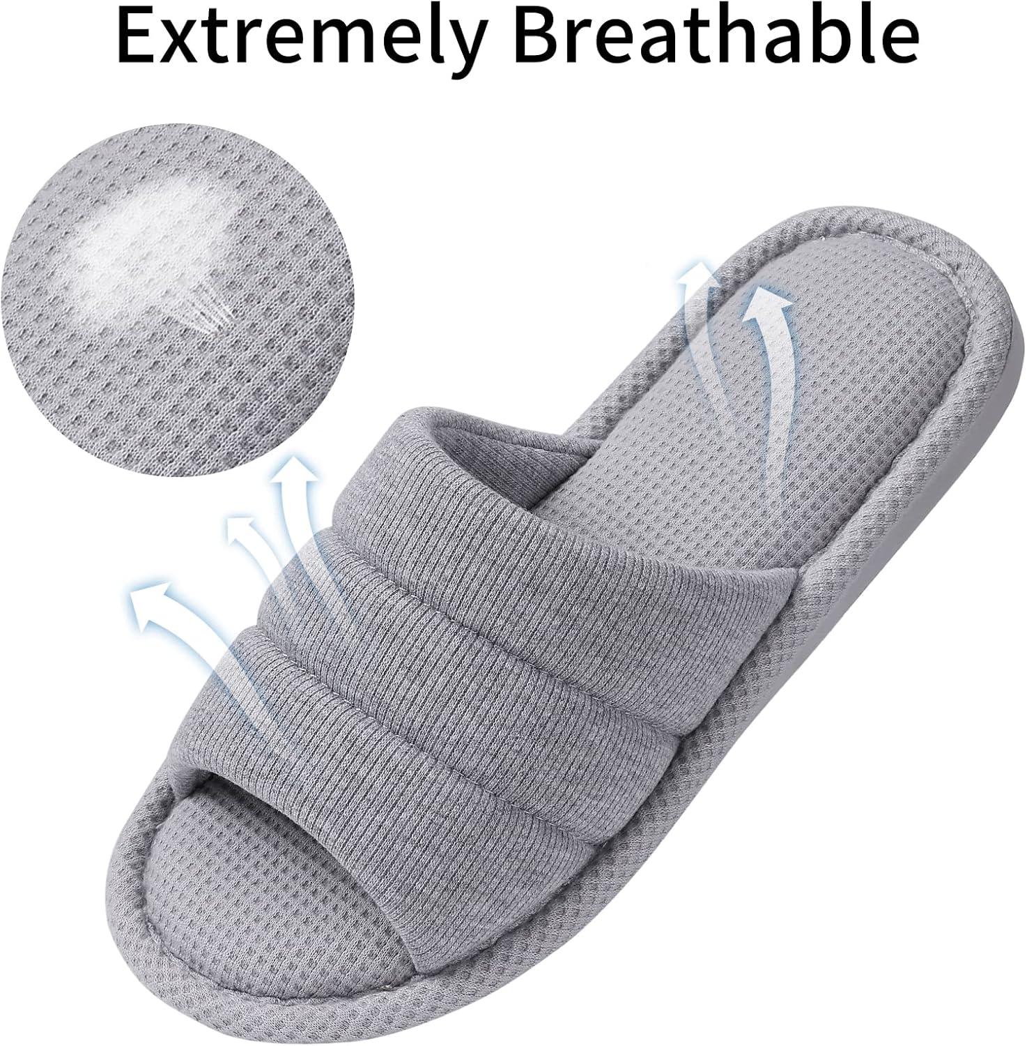 imageshevalues Summer House Slippers for Women Men Breathable Waffle Indoor Slippers Slipon Open Toe Home ShoesGrey