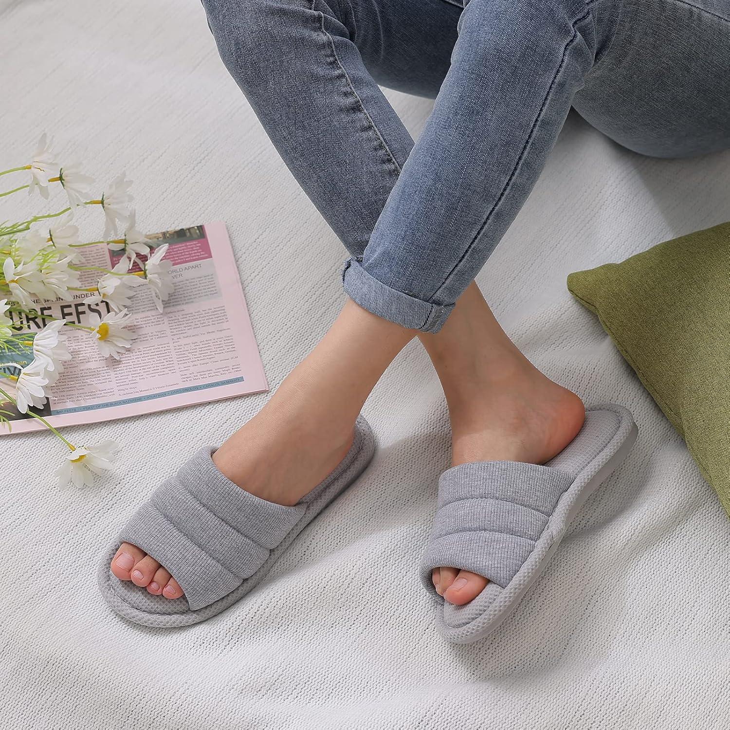 imageshevalues Summer House Slippers for Women Men Breathable Waffle Indoor Slippers Slipon Open Toe Home ShoesGrey