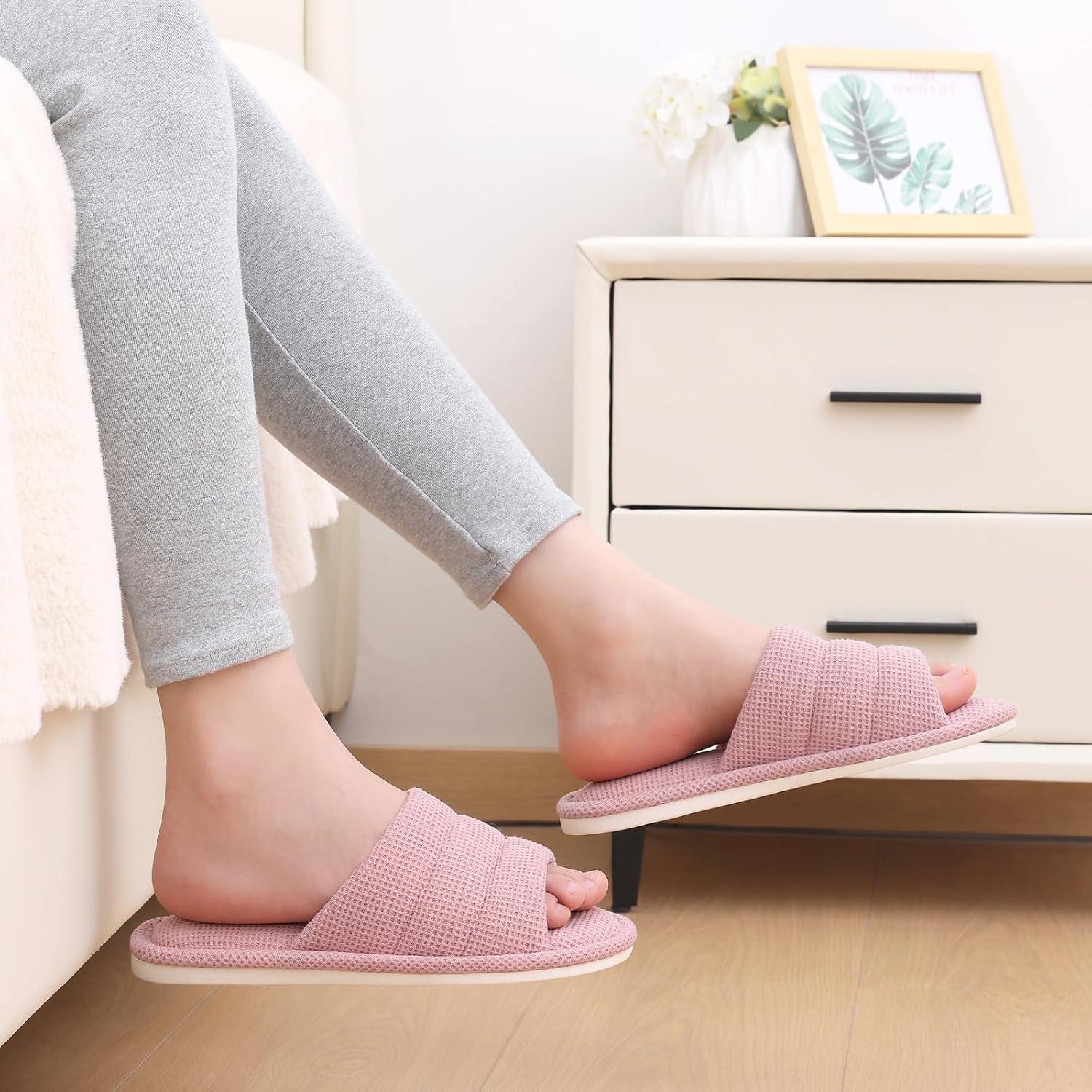 imageshevalues Summer House Slippers for Women Men Breathable Waffle Indoor Slippers Slipon Open Toe Home ShoesPink