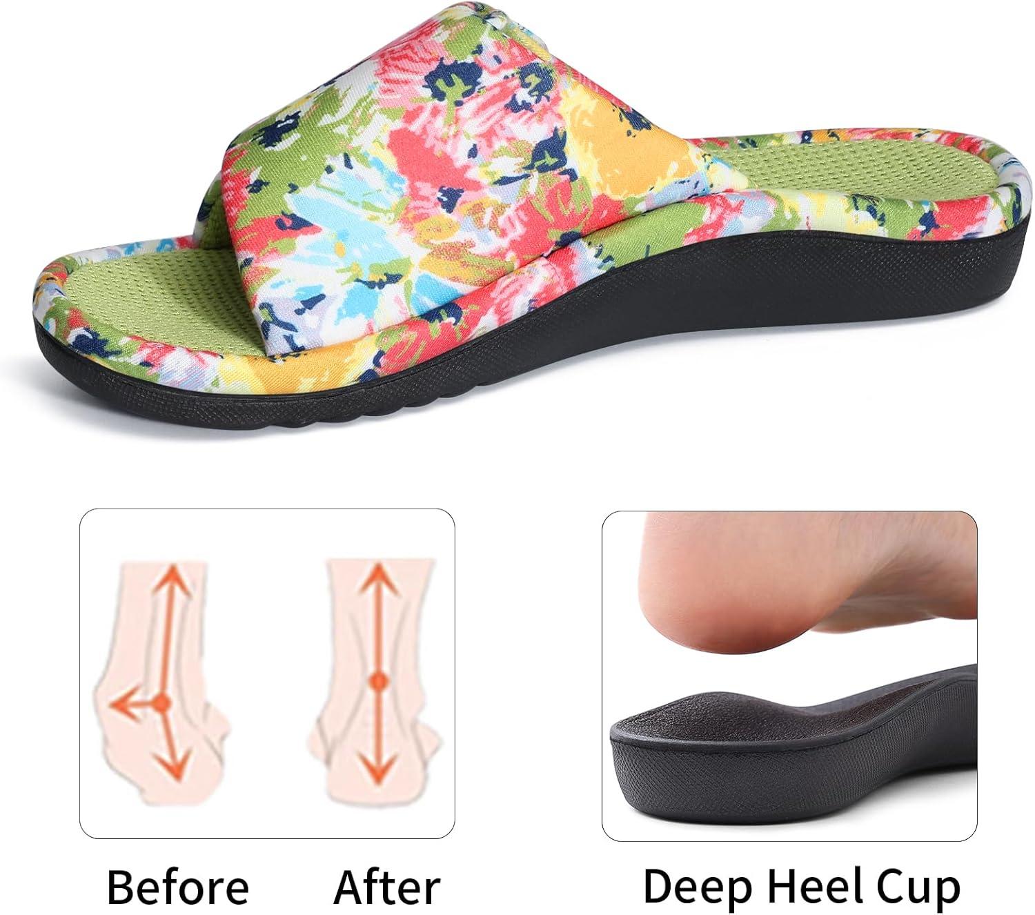 imageshevalues Summer House Slippers for Women with Arch Support Breathable Waffle Cotton Indoor Slippers Slip on Open Toe Home ShoesLime Green