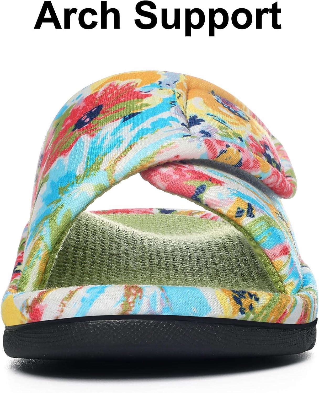 imageshevalues Summer House Slippers for Women with Arch Support Breathable Waffle Cotton Indoor Slippers Slip on Open Toe Home ShoesLime Green