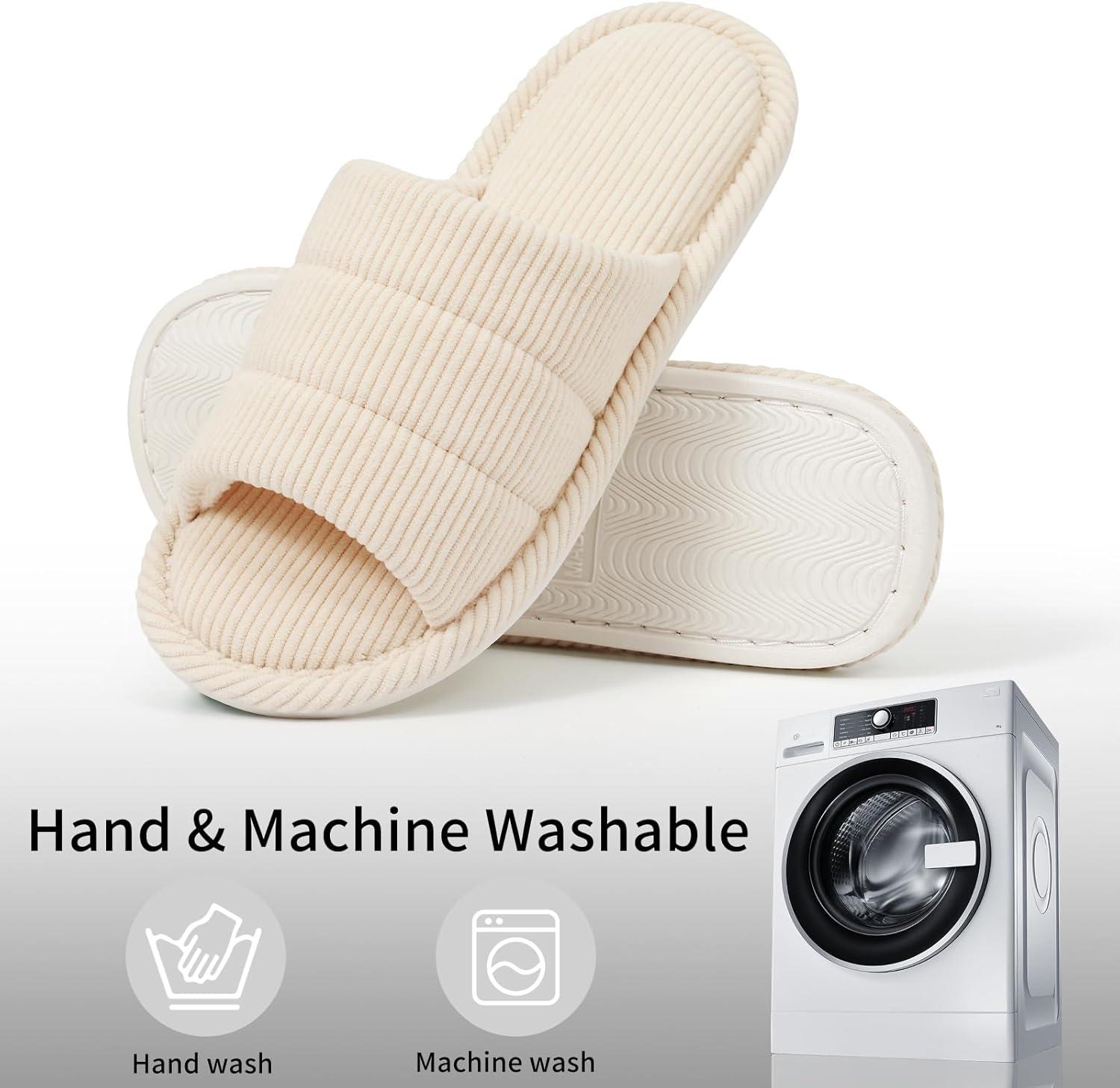 imageshevalues Terry Cloth Open Toe Slippers for Women Memory Foam Slip On House SlippersBeige