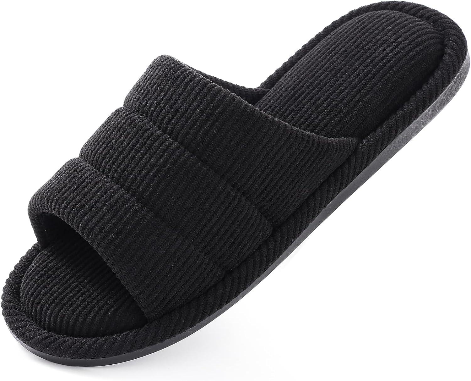 imageshevalues Terry Cloth Open Toe Slippers for Women Memory Foam Slip On House SlippersCarbon Black
