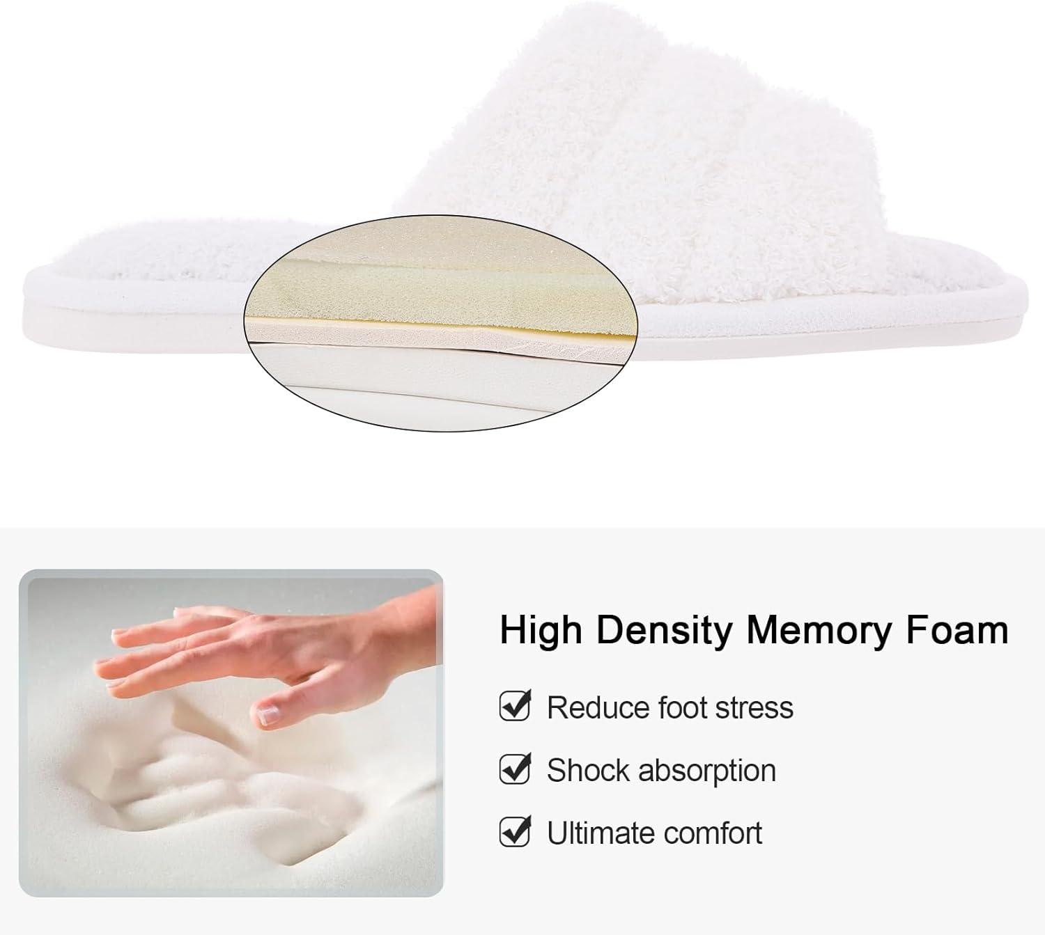 imageshevalues Terry Cloth Open Toe Slippers for Women Memory Foam Slip On House SlippersFuzzy White