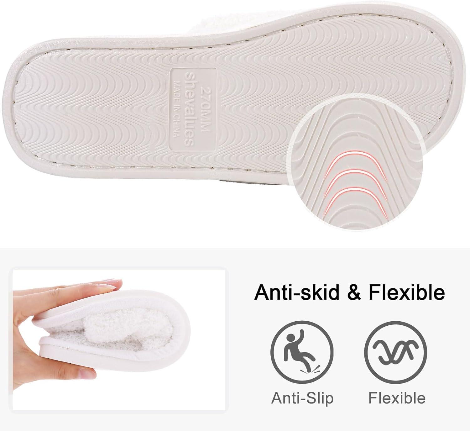 imageshevalues Terry Cloth Open Toe Slippers for Women Memory Foam Slip On House SlippersFuzzy White