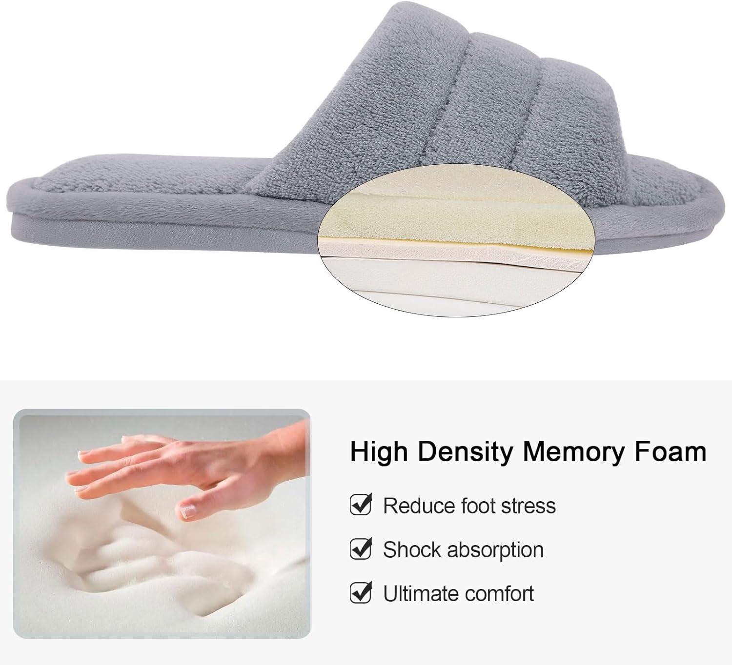 imageshevalues Terry Cloth Open Toe Slippers for Women Memory Foam Slip On House SlippersGrey