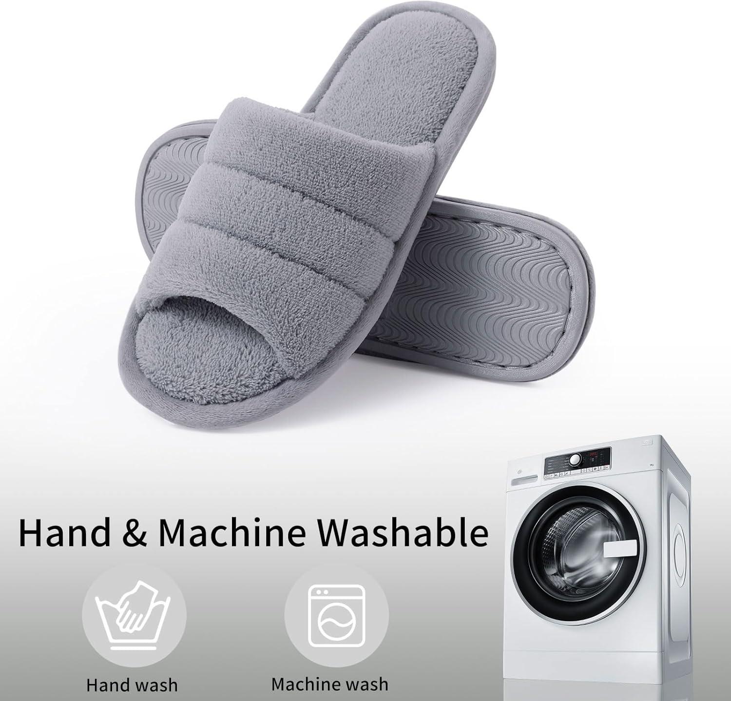 imageshevalues Terry Cloth Open Toe Slippers for Women Memory Foam Slip On House SlippersGrey