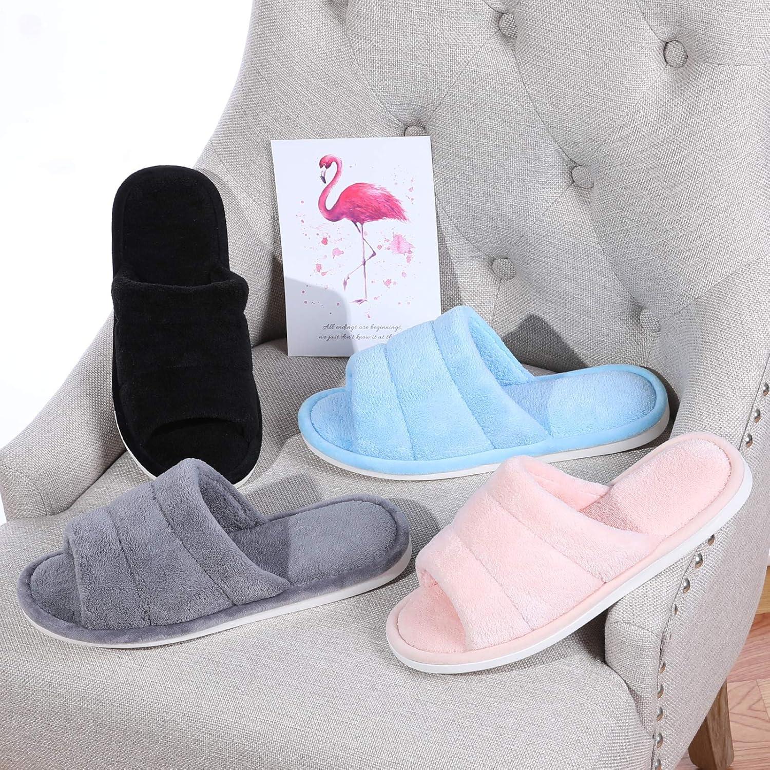imageshevalues Terry Cloth Open Toe Slippers for Women Memory Foam Slip On House SlippersNavy