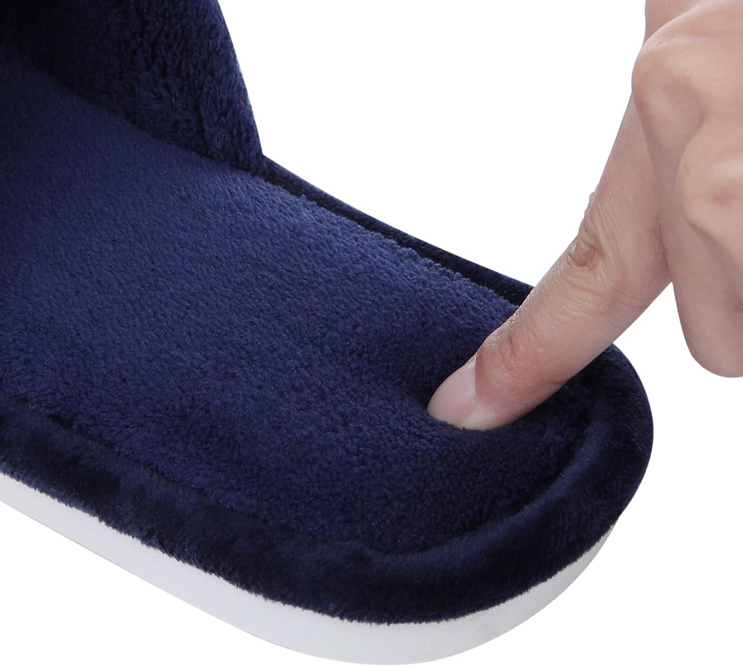 imageshevalues Terry Cloth Open Toe Slippers for Women Memory Foam Slip On House SlippersNavy