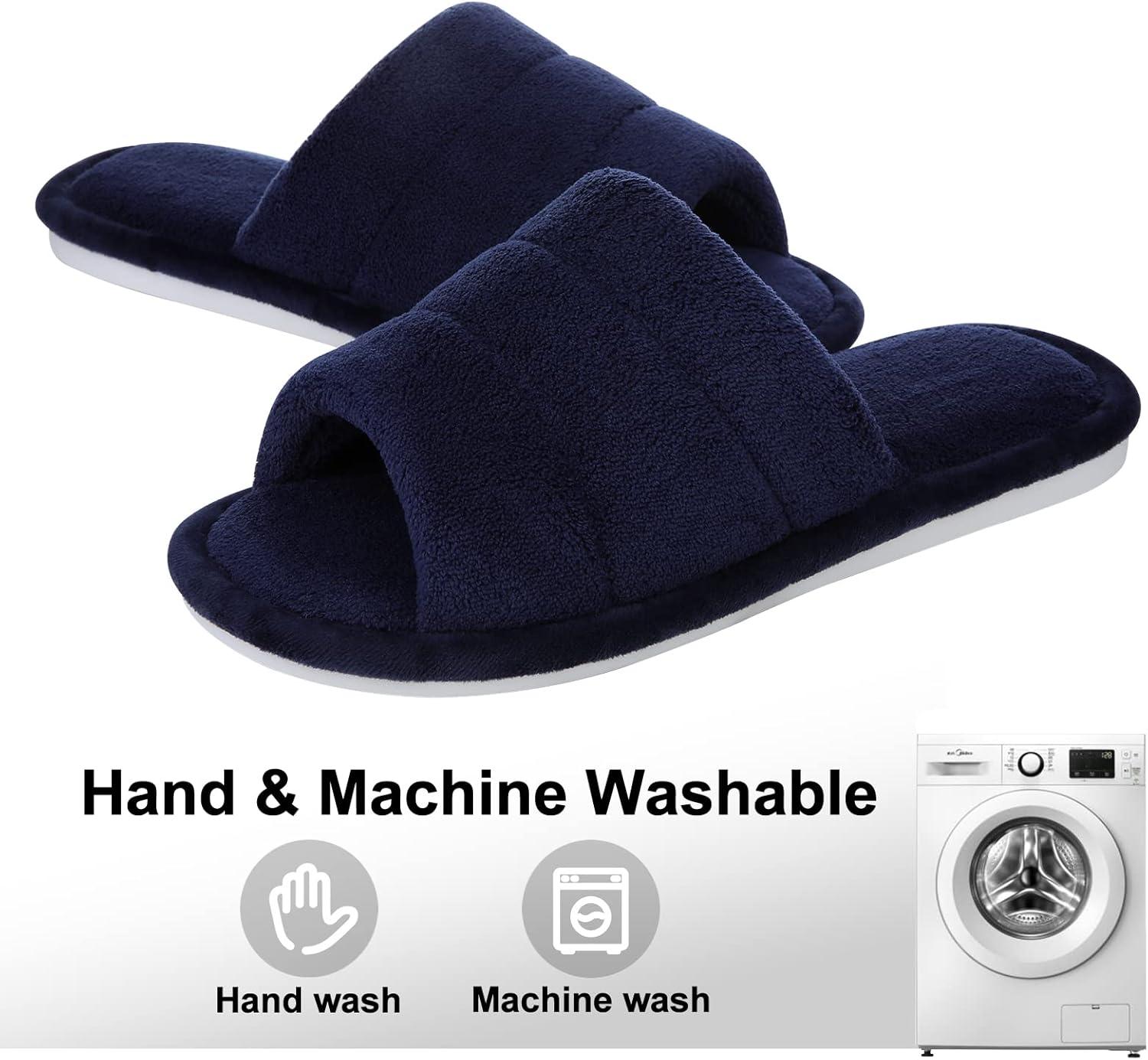 imageshevalues Terry Cloth Open Toe Slippers for Women Memory Foam Slip On House SlippersNavy