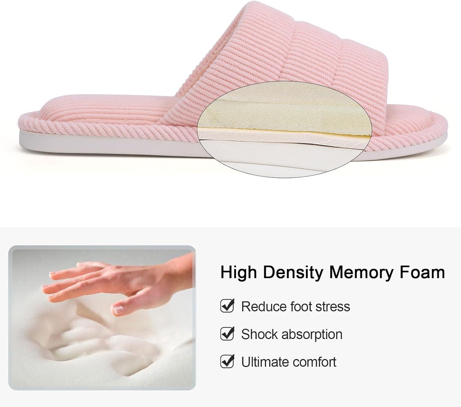imageshevalues Terry Cloth Open Toe Slippers for Women Memory Foam Slip On House SlippersPale Pink