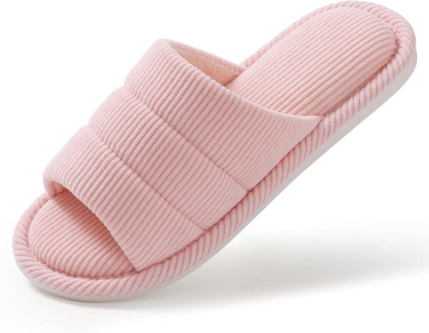 imageshevalues Terry Cloth Open Toe Slippers for Women Memory Foam Slip On House SlippersPale Pink