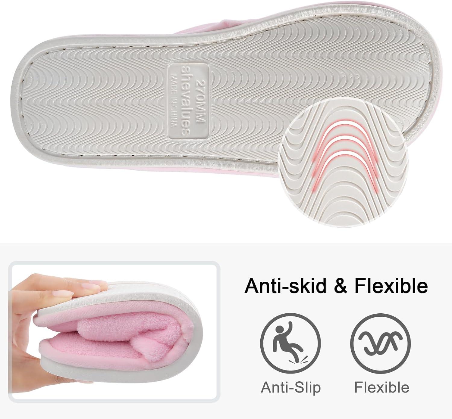 imageshevalues Terry Cloth Open Toe Slippers for Women Memory Foam Slip On House SlippersPink