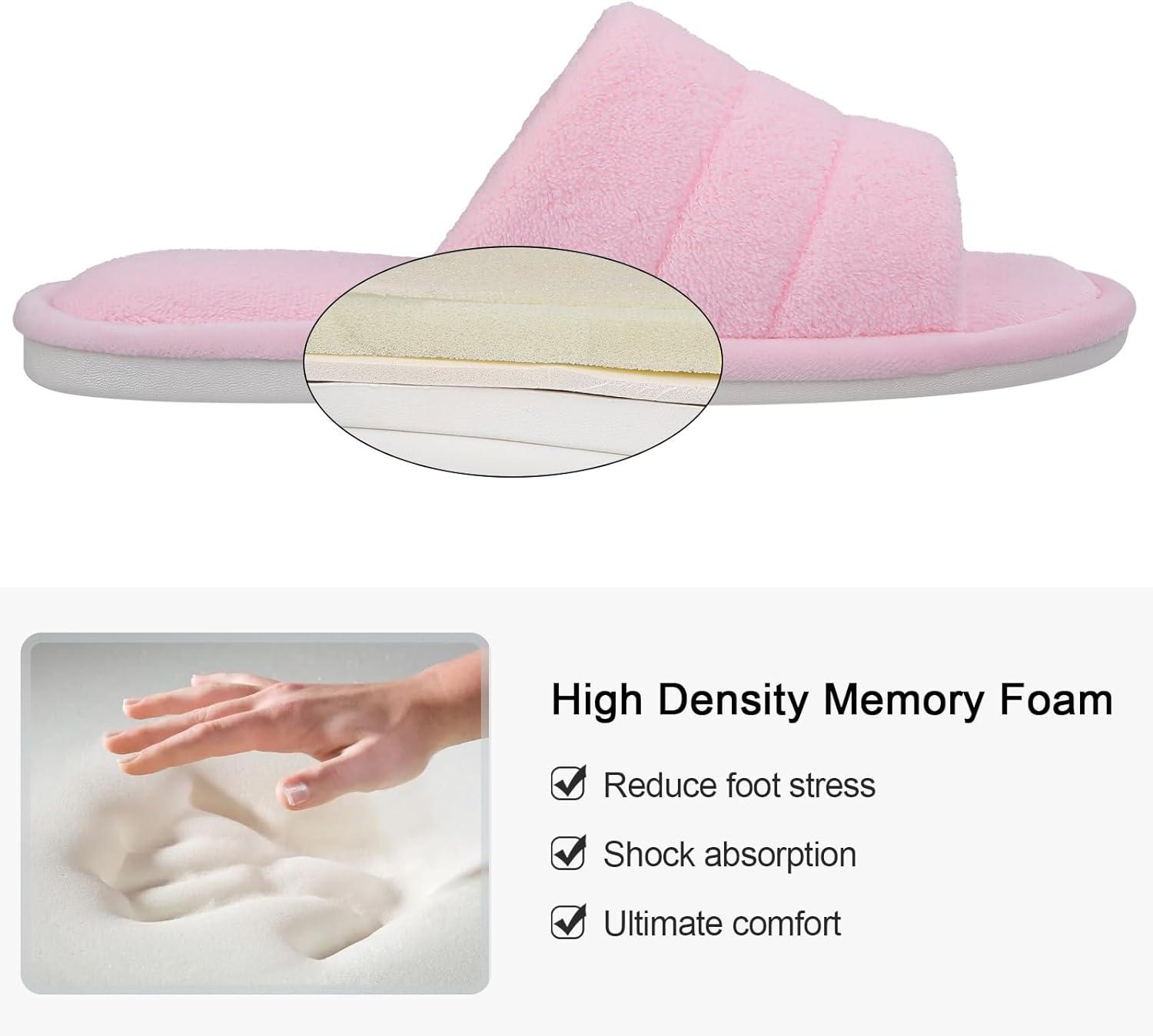 imageshevalues Terry Cloth Open Toe Slippers for Women Memory Foam Slip On House SlippersPink