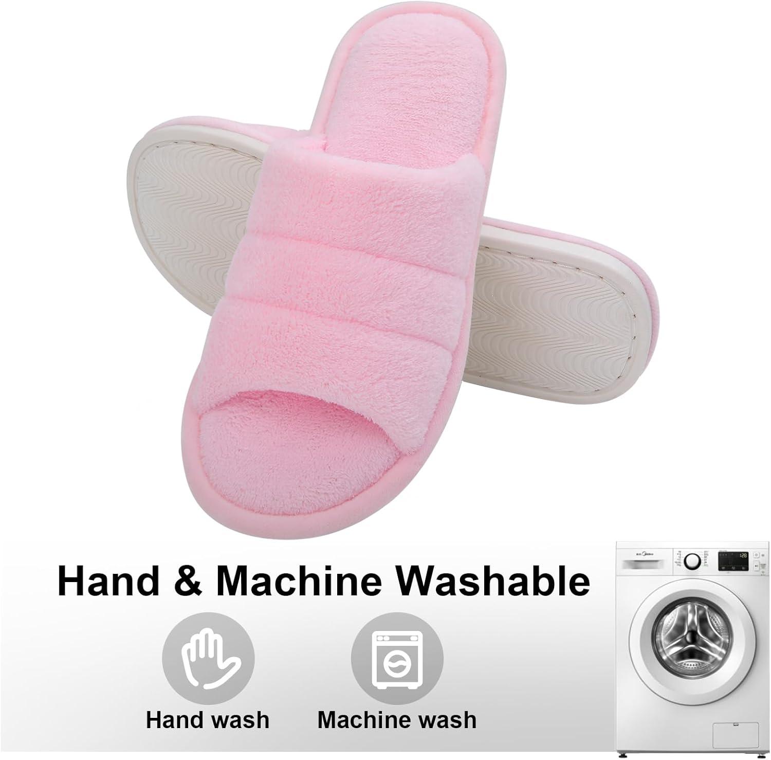 imageshevalues Terry Cloth Open Toe Slippers for Women Memory Foam Slip On House SlippersPink