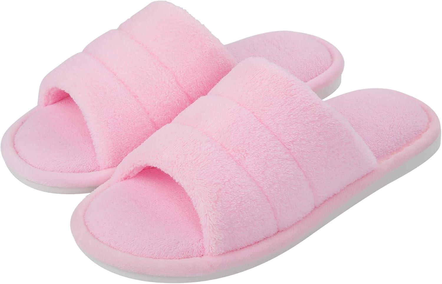 imageshevalues Terry Cloth Open Toe Slippers for Women Memory Foam Slip On House SlippersPink
