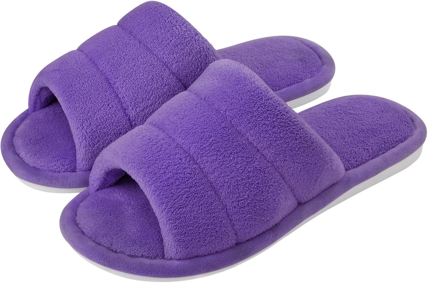 imageshevalues Terry Cloth Open Toe Slippers for Women Memory Foam Slip On House SlippersPurple