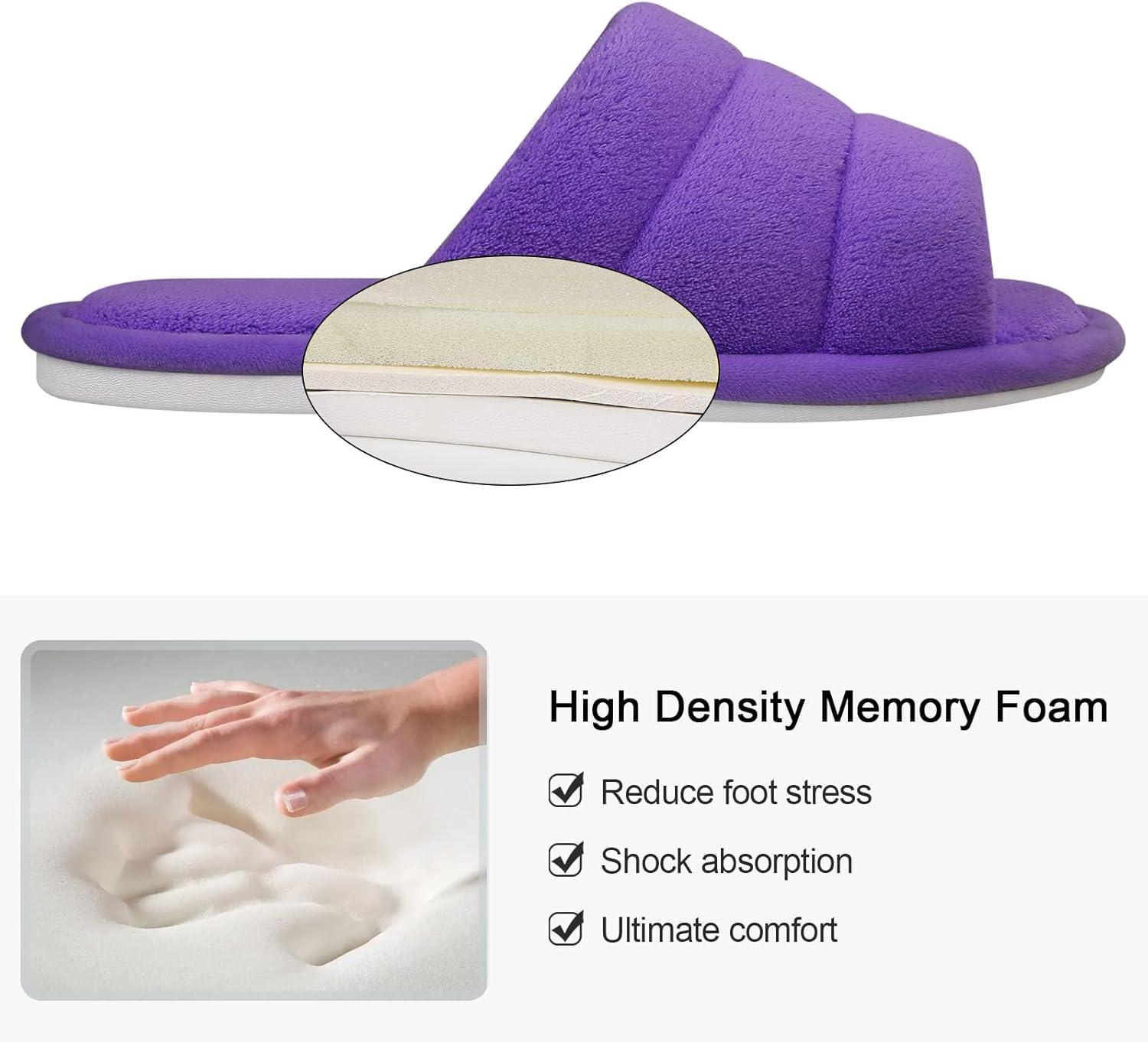imageshevalues Terry Cloth Open Toe Slippers for Women Memory Foam Slip On House SlippersPurple