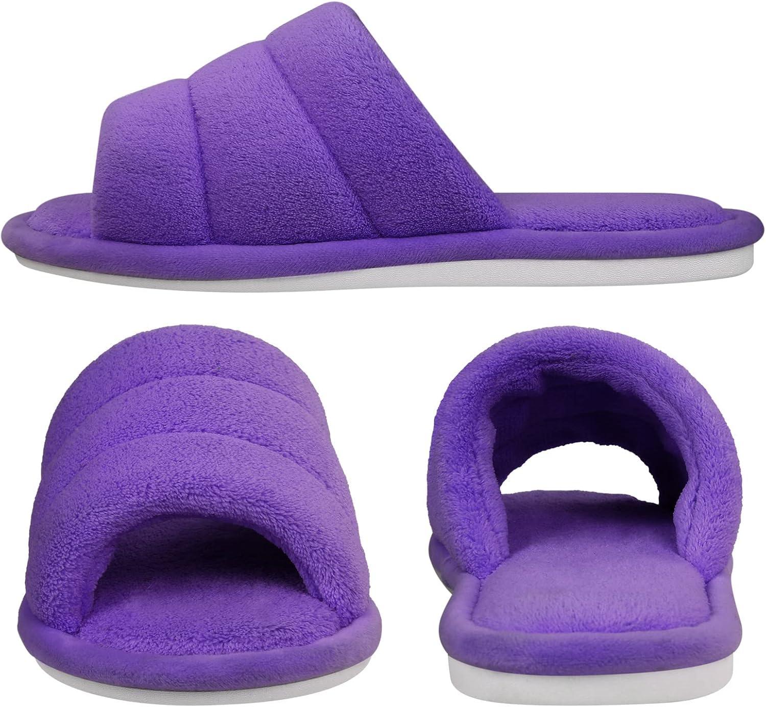 imageshevalues Terry Cloth Open Toe Slippers for Women Memory Foam Slip On House SlippersPurple