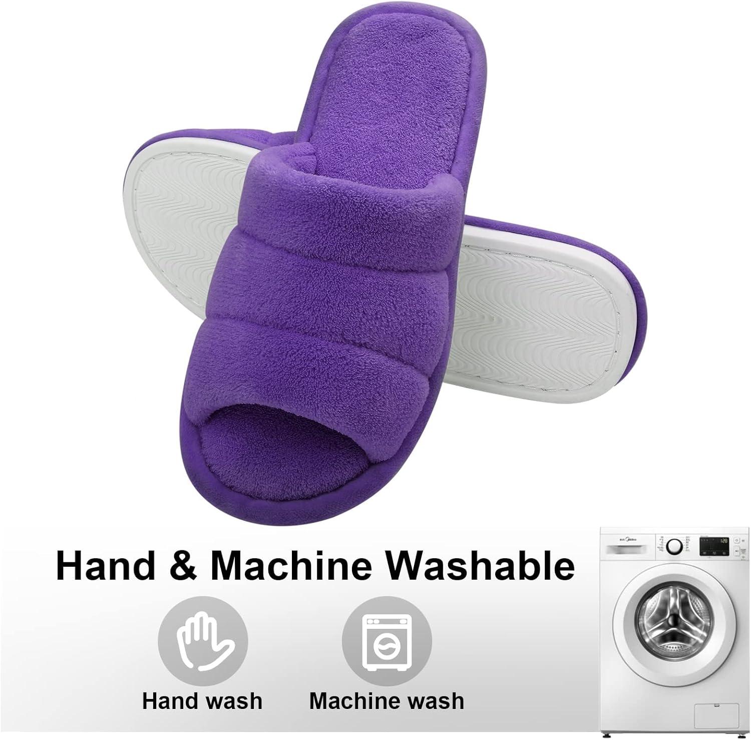 imageshevalues Terry Cloth Open Toe Slippers for Women Memory Foam Slip On House SlippersPurple