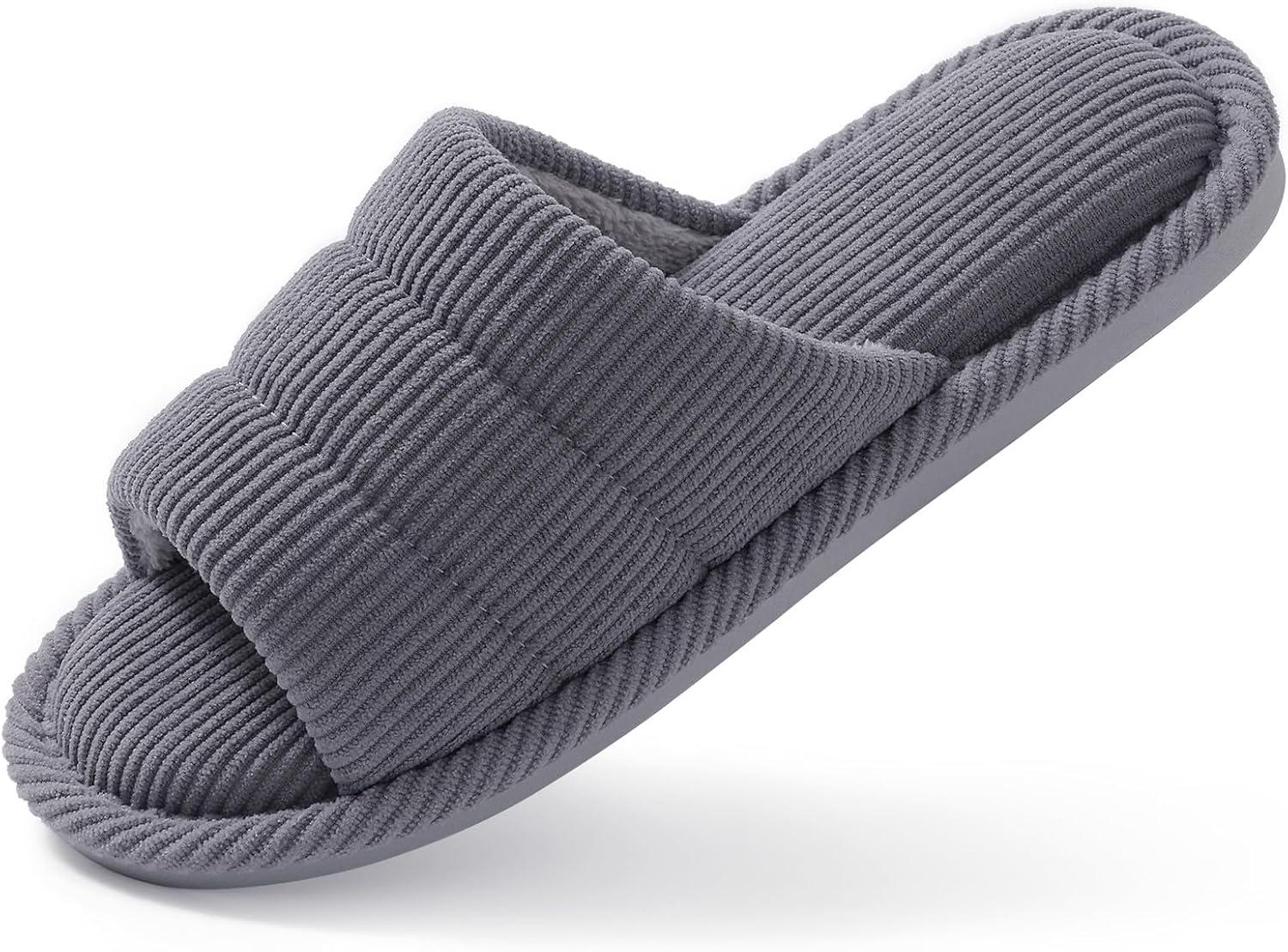 imageshevalues Terry Cloth Open Toe Slippers for Women Memory Foam Slip On House SlippersSteel Grey