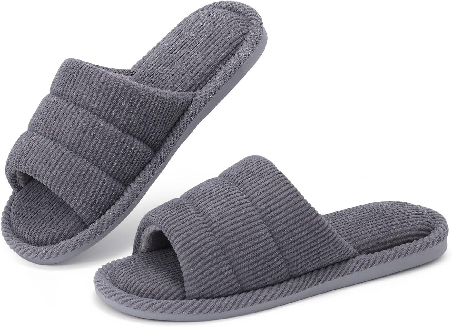 imageshevalues Terry Cloth Open Toe Slippers for Women Memory Foam Slip On House SlippersSteel Grey