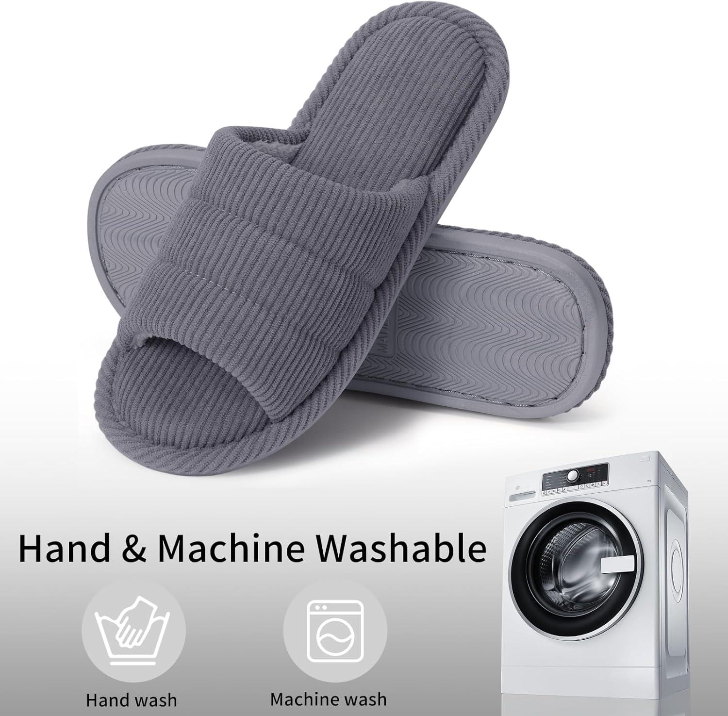 imageshevalues Terry Cloth Open Toe Slippers for Women Memory Foam Slip On House SlippersSteel Grey