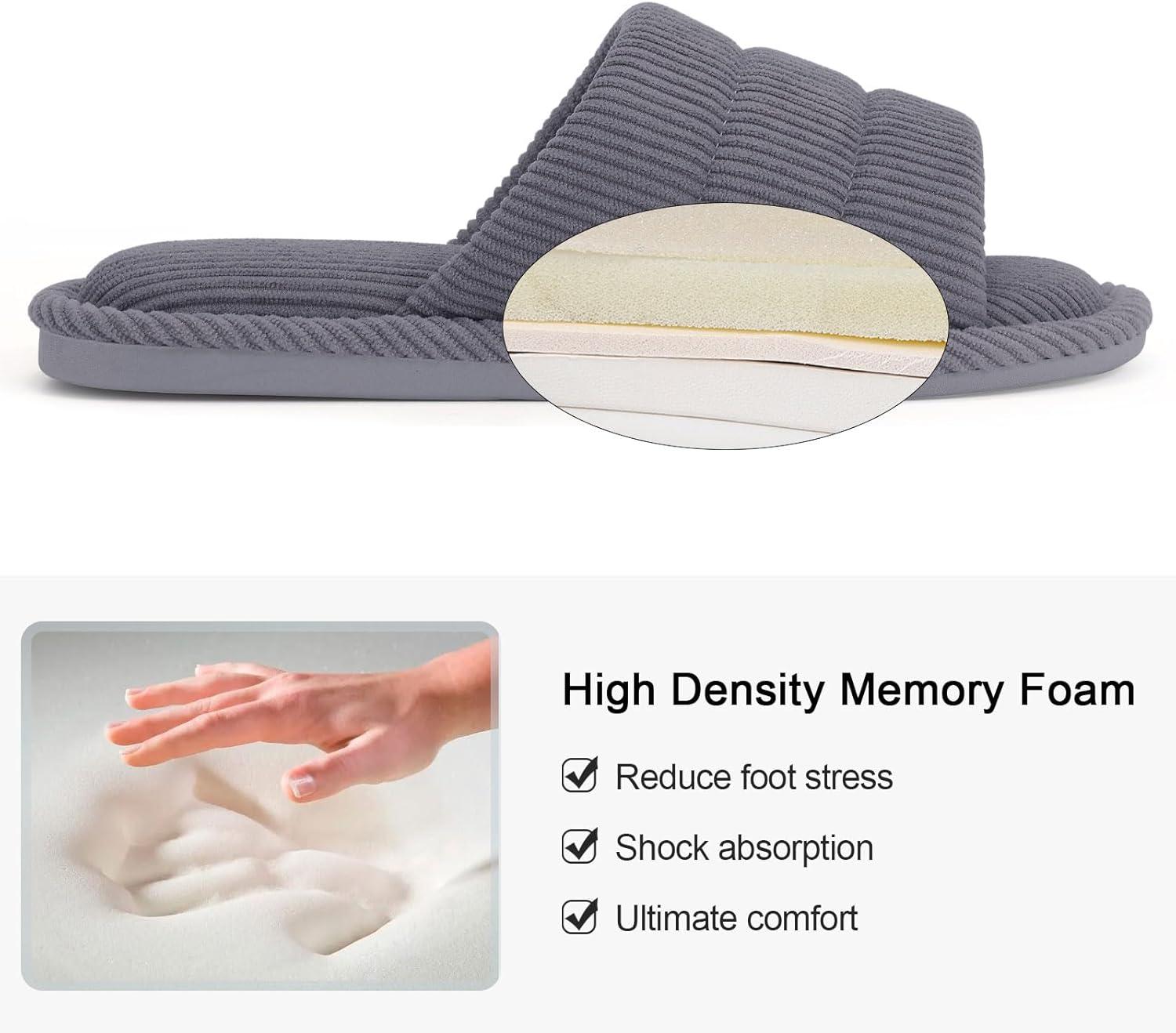 imageshevalues Terry Cloth Open Toe Slippers for Women Memory Foam Slip On House SlippersSteel Grey