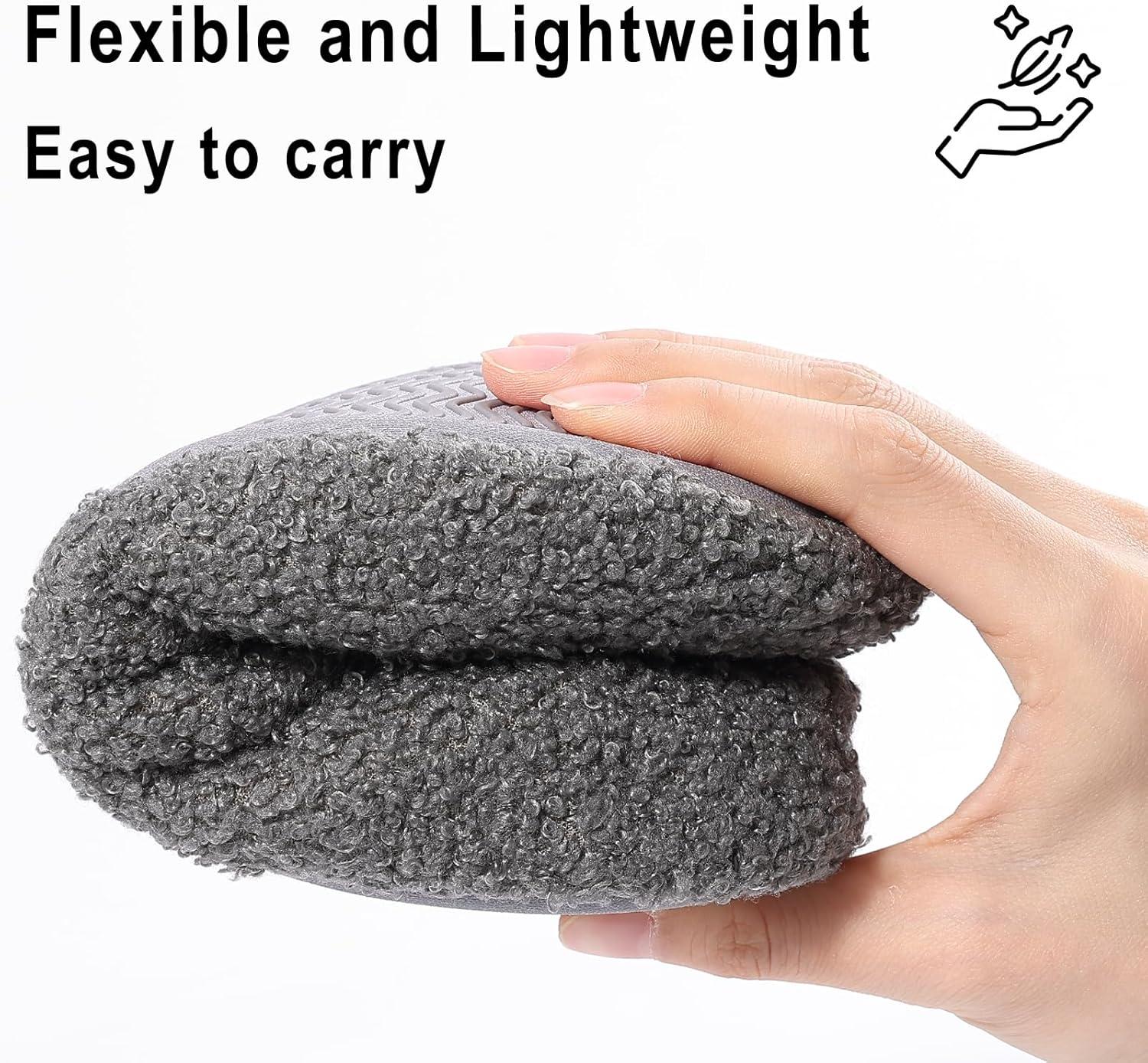 imageshevalues Women House Memory Foam Slippers Teddy Fleece Bedroom Sock Shoes with Soft Rubber SoleGrey