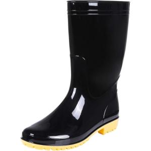 Comwarm Men’s Mid-calf Rain Boots Waterproof Anti-Slip Black PVC Adult Outdoor Work Rubber Boots(Black With Yellow Bottom)