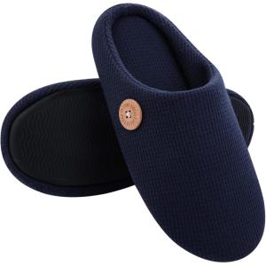 Comwarm Unisex Memory Foam Slippers for Indoor Slip-On Bedroom Shoes Cozy Anti-Slip Waffle House Slippers for Women Men