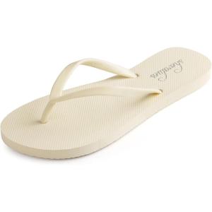 Slim Flip Flops for Women Beach Rubber Shower Shoes Basic Thong Sandals(Cream White)