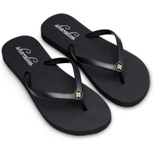 Slim Flip Flops for Women Beach Rubber Shower Shoes Basic Thong Sandals(Designer Black)