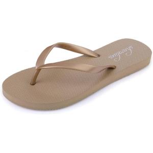 Slim Flip Flops for Women Beach Rubber Shower Shoes Basic Thong Sandals(Tan)