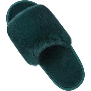 Women Fuzzy Fluffy Slippers Open Toe Light Cozy Slip on House Slippers Indoor Outdoor Slippers
