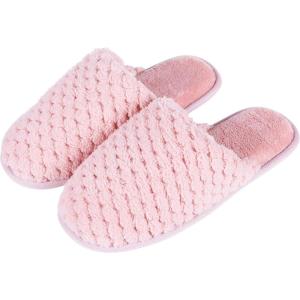 Women’s Cozy Memory Foam Slippers Ladies’ Slip on Plush Lining Nonskid House Shoes for Indoor Outdoor Use PK39-40 Pink